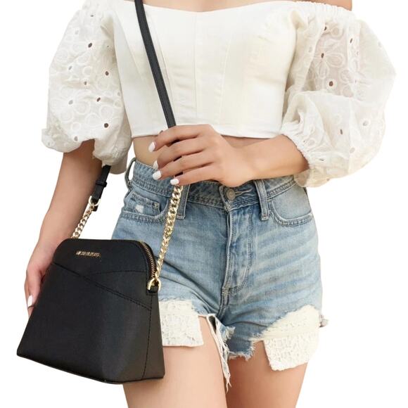 Michael Kors Black Jet Set Travel Medium Dome Crossbody Bag - Picture 11 of 12